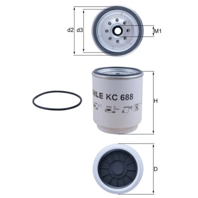 Bilde av MAHLE ORIGINAL KC 688D Drivstoffilter Påskruingsfilter RENAULT TRUCKS: D Serie, VOLVO: FM