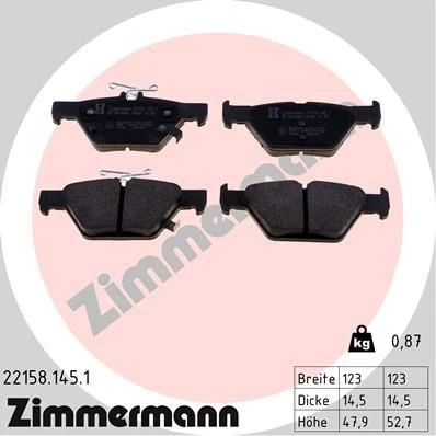 Bilde av ZIMMERMANN 22158.145.1 Bremseklosser med akustisk slitasjevarsel Bildet viser leveranseinnholdet SUBARU: Outback V, Levorg I
