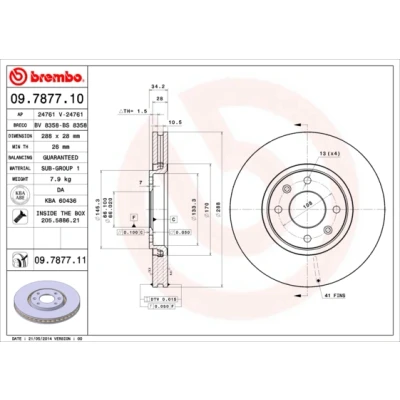 Bilde av BREMBO COATED DISC LINE 09.7877.11 Bremseskiver 288 28 4 innvendig ventilert belagt med skruer CITROËN: C5 II Hatchback, Stasjonsvogn
