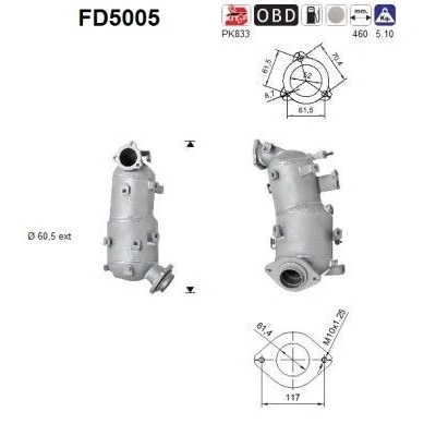 Bilde av AS FD5005 Partikkelfilter Cordierit TOYOTA: Avensis II Station Wagon, Auris Hatchback, Corolla X Sedan