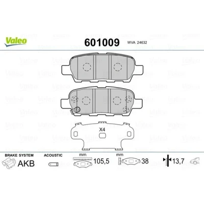 Bilde av VALEO 601009 Bremseklosser bakaksel inkl. slitasjevarselkontakt med antihyle blikk NISSAN: Qashqai / Qashqai+2 I, X Trail, Juke, SUZUKI: Kizashi
