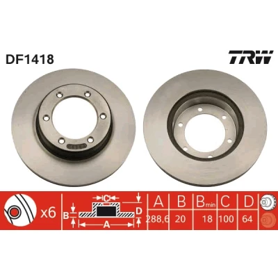 Bilde av TRW DF1418 Bremseskiver 288 20 6 127 ventilert spraylakkert TOYOTA: HILUX Pick up, 5 4Runner, VOLKSWAGEN: Taro