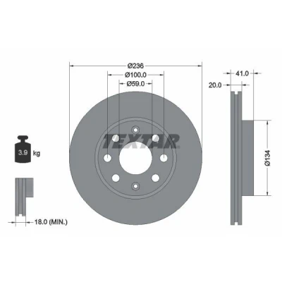 Bilde av TEXTAR PRO 92133403 Bremseskiver 236 20 04/08 100 innvendig ventilert belagt uten hjulfestebolt, hjulnav CHEVROLET: Spark