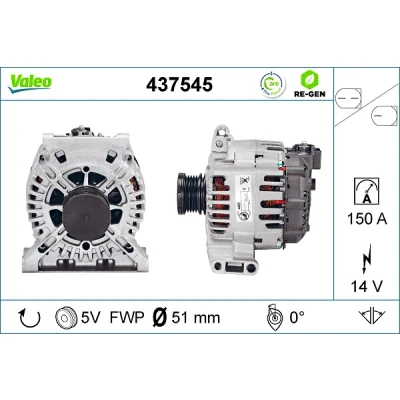 Bilde av VALEO 437545 Dynamo 14V 150A MERCEDES BENZ: B Klasse, C Klasse Sedan, A