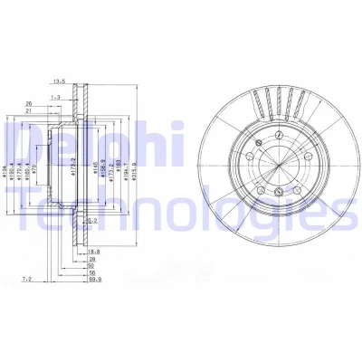 Bilde av DELPHI BG3039 Bremseskiver 316 28 5 ventilert oljet ubehandlet uten hjullager, ABS sensorring BMW: 7