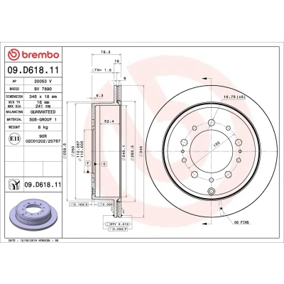 Bilde av BREMBO 09.D618.11 Bremseskiver 345 18 5 innvendig ventilert belagt TOYOTA: Land Cruiser 200, Tundra II Pick up