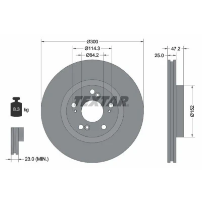 Bilde av TEXTAR PRO 92140903 Bremseskiver 300 25 05/09 114,3 innvendig ventilert belagt uten hjullager, hjulfestebolt, hjulnav