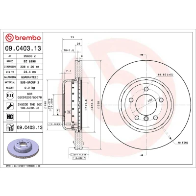 Bilde av BREMBO TWO PIECE DISCS LINE 09.C403.13 Bremseskiver 338 26 5 innvendig ventilert, todelt bremseskive belagt høy karbon med skruer BMW: 1 Cabrio