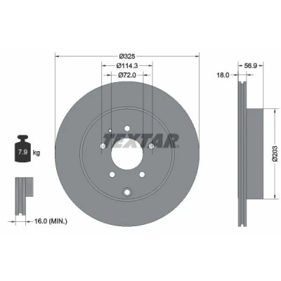 Bilde av TEXTAR PRO 92223603 Bremseskiver 325 18 05/07 114,3 innvendig ventilert belagt uten hjulfestebolt, hjulnav MAZDA: CX 7