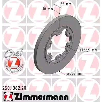 Bilde av ZIMMERMANN COAT Z 250.1382.20 Bremseskiver 308 18 6/6 6 148 fullt ut belagt uten ABS sensorring FORD: Transit V363 Van