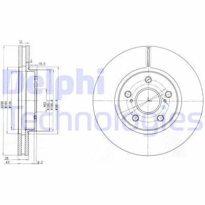 Bilde av DELPHI BG3735 Bremseskiver 296 28 5 ventilert oljet ubehandlet uten hjullager, ABS sensorring TOYOTA: Camry V Sedan, Previa / Estima II