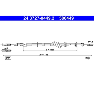 Bilde av ATE 24.3727 0449.2 Bremsekabel 1742 MERCEDES BENZ: E Klasse T modell, Sedan