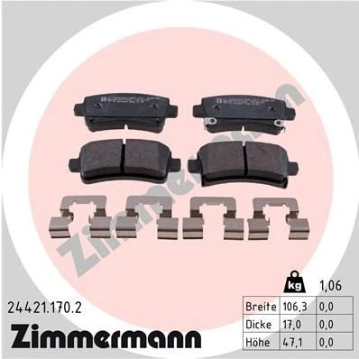 Bilde av ZIMMERMANN 24421.170.2 Bremseklosser Bildet viser leveranseinnholdet, med fjær OPEL: Insignia A Sports Tourer, Hatchback, Sedan