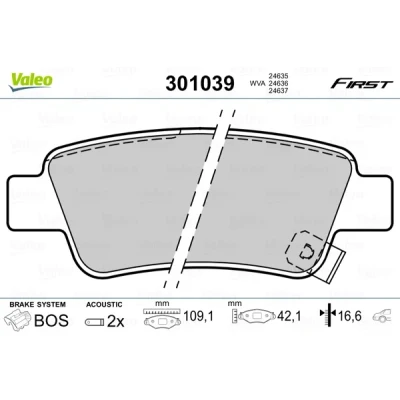 Bilde av VALEO 301039 Bremseklosser FIRST bakaksel inkl. slitasjevarselkontakt uten antiskrike blikk BMW: 3 Sedan, HONDA: CR V 3, 4