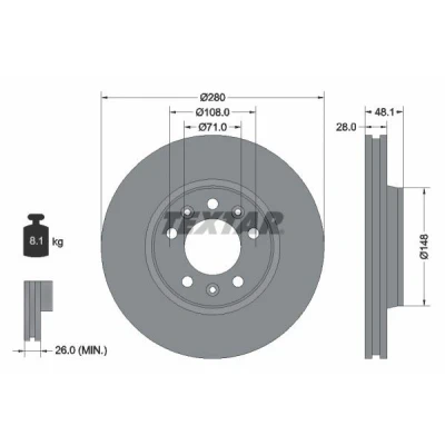 Bilde av TEXTAR PRO 92156903 Bremseskiver 280 28 05/08 108 innvendig ventilert belagt uten hjulfestebolt, hjulnav PEUGEOT: Expert II Tepee, Van