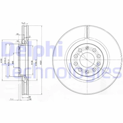 Bilde av DELPHI BG3714 Bremseskiver 320 30 5 ventilert oljet ubehandlet uten hjullager, ABS sensorring AUDI: Allroad C5, A4 B7 Avant, A6 C5 Avant