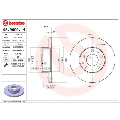 Bilde av BREMBO 08.9604.14 Bremseskiver 280 18 5 fullt ut med skruer