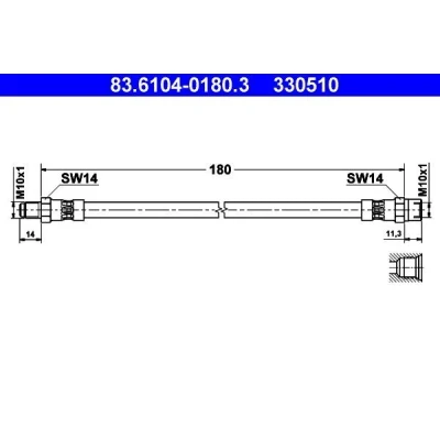 Bilde av ATE 83.6104 0180.3 Bremseslange 180 M10x1 AUDI: A6 C4 Avant, Sedan