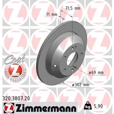 Bilde av ZIMMERMANN COAT Z 320.3807.20 Bremseskiver 302 11 8/5 5 114 innvendig ventilert belagt HYUNDAI: SANTA FE 2, Grand Fé, 3, KIA: SORENTO 2