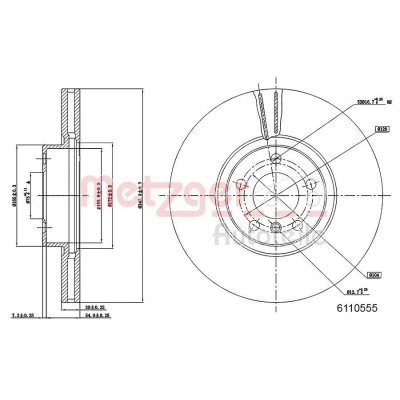 Bilde av METZGER 6110555 Bremseskiver framaksel 347,8 30 5 120 innvendig ventilert spraylakkert, Krysssliping høy karbon med skruer BMW: X5, X6