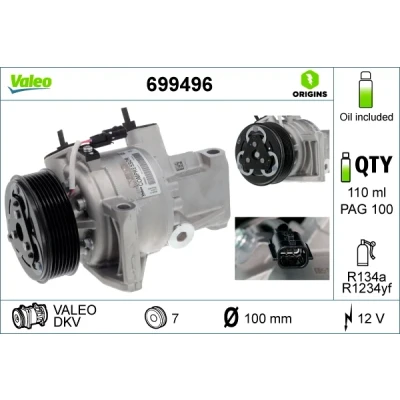 Bilde av VALEO 699496 Kompressor DKV 12 PAG 100 R 1234yf med kompressorlje