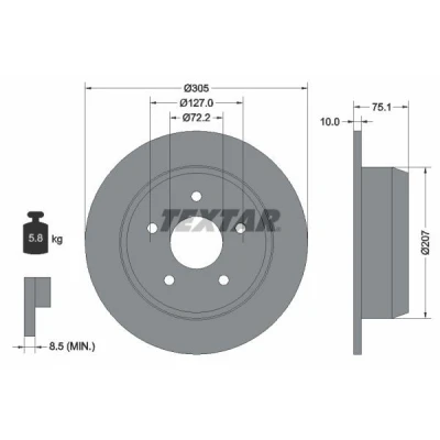 Bilde av TEXTAR 92113700 Bremseskiver 305 10 05/05 127 fullt ut uten hjullager, hjulfestebolt, hjulnav JEEP: GRAND Cherokee 2, II