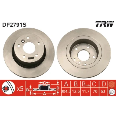 Bilde av TRW DF2791S Bremseskiver 304,5 12,6 5 120 fullt ut spraylakkert LAND ROVER: Range Rover 3, Discovery 2, 2