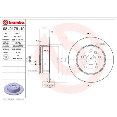 Bilde av BREMBO 08.9179.10 Bremseskiver 288 10 5 fullt ut TOYOTA: Camry IV Sedan, V III LEXUS: RX I