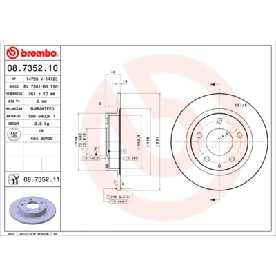 Bilde av BREMBO COATED DISC LINE 08.7352.11 Bremseskiver 261 10 5 fullt ut belagt MAZDA: 626 IV Hatchback