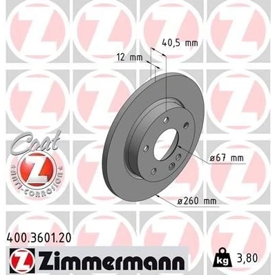 Bilde av ZIMMERMANN COAT Z 400.3601.20 Bremseskiver 260 12 6/5 5 112 fullt ut belagt MERCEDES BENZ: A Klasse