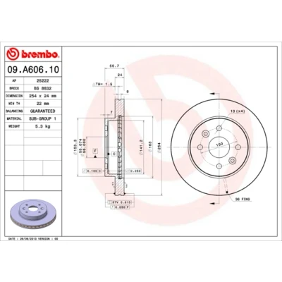 Bilde av BREMBO 09.A606.10 Bremseskiver 254 24 4 innvendig ventilert