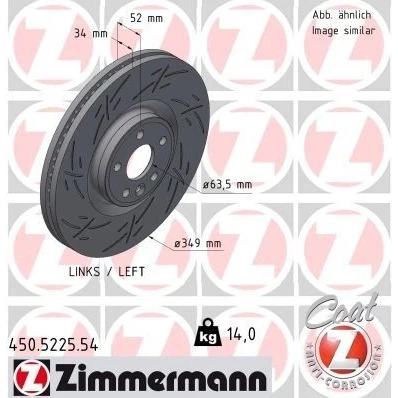 Bilde av ZIMMERMANN 450.5225.54 Bremseskiver 349 34 6/5 5 108 innvendig ventilert, med sliss belagt høy karbon LAND ROVER: Range Rover Evoque
