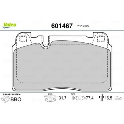 Bilde av VALEO 601467 Bremseklosser framaksel med antihyle blikk AUDI: Q5, A6 C7 Avant, A7 Sportback, PORSCHE: Macan
