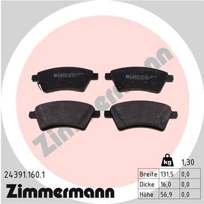 Bilde av ZIMMERMANN 24391.160.1 Bremseklosser med akustisk slitasjevarsel Bildet viser leveranseinnholdet SUZUKI: SX4 I Hatchback