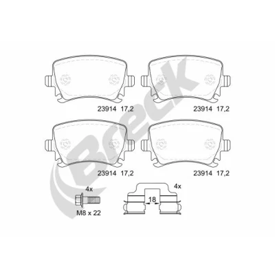 Bilde av BRECK 23914 00 704 Bremseklosser klargjort for slitasjeindikator VOLKSWAGEN: Caddy 3, Passat B6 Variant, Golf 5, AUDI: A6 C6 Avant, A4 B7 Avant