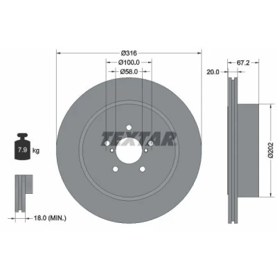 Bilde av TEXTAR PRO 92173703 Bremseskiver 316 20 05/07 100 innvendig ventilert belagt uten hjulfestebolt, hjulnav SUBARU: Impreza II Sedan