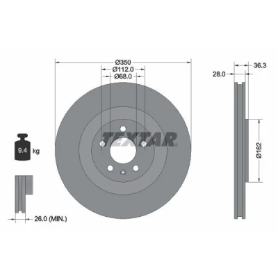 Bilde av TEXTAR PRO+ 92290405 Bremseskiver 350 28 05/06 112 innvendig ventilert belagt høy karbon uten hjullager, hjulfestebolt, hjulnav AUDI: Q7