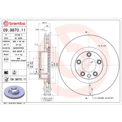 Bilde av BREMBO COATED DISC LINE 09.9870.11 Bremseskiver 368 36 5 innvendig ventilert belagt høy karbon PORSCHE: Cayenne, VOLKSWAGEN: Touareg I