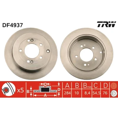 Bilde av TRW DF4937 Bremseskiver 284 10 5 114,3 fullt ut spraylakkert HYUNDAI: Grandeur