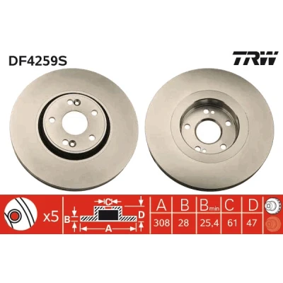 Bilde av TRW DF4259S Bremseskiver 308 28 5 108 ventilert spraylakkert RENAULT: LAGUNA 2 Grandtour