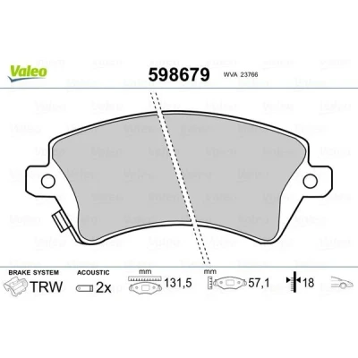 Bilde av VALEO 598679 Bremseklosser framaksel inkl. slitasjevarselkontakt uten antiskrike blikk TOYOTA: Corolla IX Hatchback, Station Wagon