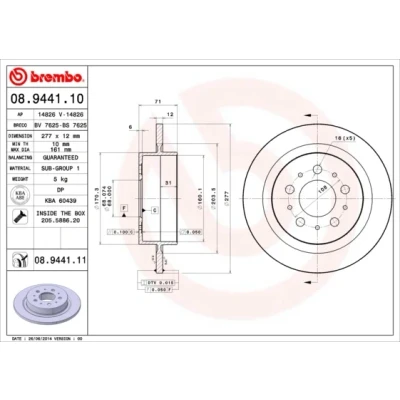 Bilde av BREMBO COATED DISC LINE 08.9441.11 Bremseskiver 277 12 5 fullt ut belagt med skruer