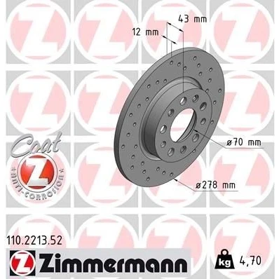 Bilde av ZIMMERMANN 110.2213.52 Bremseskiver 278 12 10/5 5 110 fullt ut, hullet belagt ALFA ROMEO: 159 Sportwagon, Giulietta Hatchback, Sedan