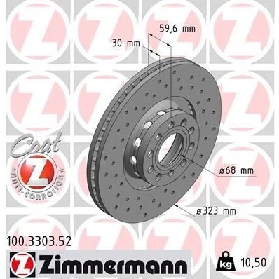 Bilde av ZIMMERMANN SPORT COAT Z 100.3303.52 Bremseskiver 323 30 10/5 5 112 utvendig ventilert, hullet belagt høy karbon AUDI: A8 D3, A6 C4 Avant, D2