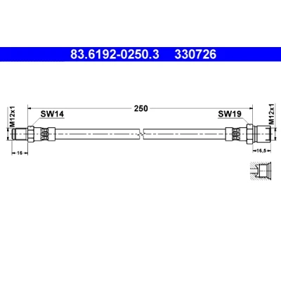 Bilde av ATE 83.6192 0250.3 Bremseslange 250 M12x1