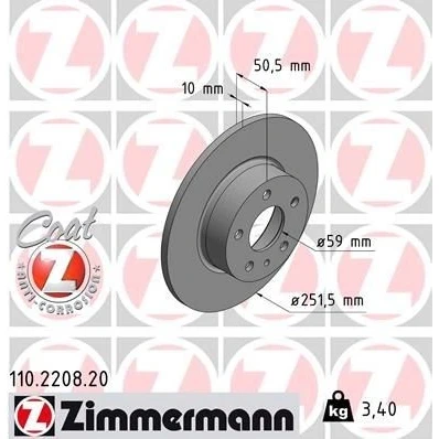 Bilde av ZIMMERMANN COAT Z 110.2208.20 Bremseskiver 252 10 6/5 5 98 fullt ut belagt ALFA ROMEO: 156 Sportwagon, Sedan