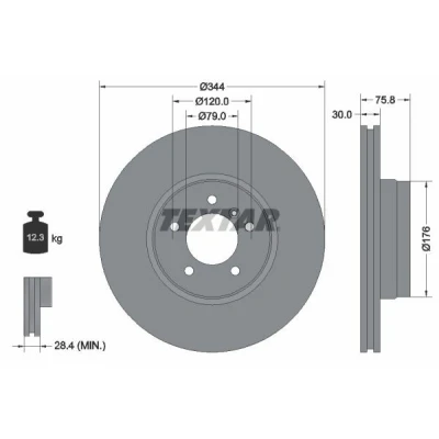 Bilde av TEXTAR 92134400 Bremseskiver 344 30 05/06 120 innvendig ventilert uten hjulfestebolt, hjulnav LAND ROVER: Range Rover 3