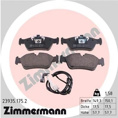 Bilde av ZIMMERMANN 23935.175.2 Bremseklosser inkl. slitasjevarselkontakt Bildet viser leveranseinnholdet BMW: 3 Sedan, 1 Hatchback, Cabrio