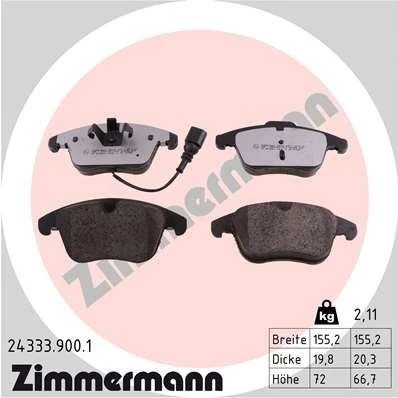 Bilde av ZIMMERMANN 24333.900.1 Bremseklosser inkl. slitasjevarselkontakt Bildet viser leveranseinnholdet VOLKSWAGEN: Tiguan I, Touran Passat B8 Variant