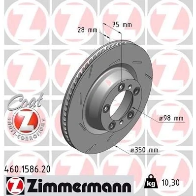 Bilde av ZIMMERMANN COAT Z 460.1586.20 Bremseskiver 350 28 7/5 5 130 innvendig ventilert, med sliss belagt PORSCHE: Panamera